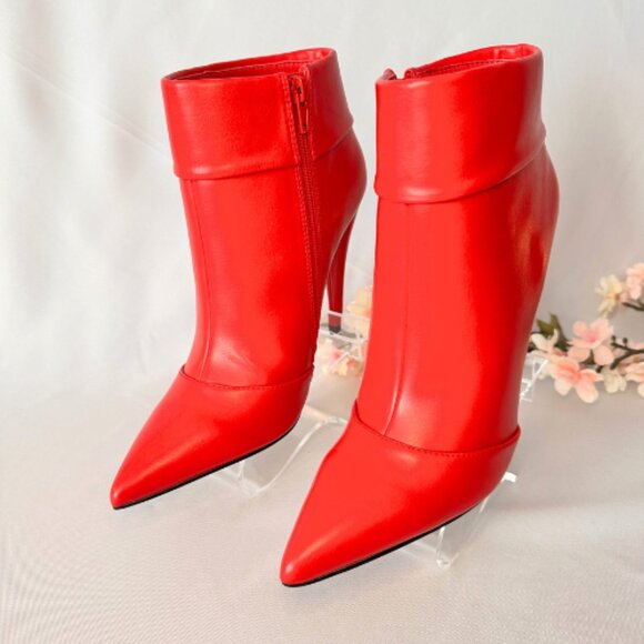 Turn Up the Heat in Red Cuffed High-Heeled Booties NWOT - Picture 1 of 8